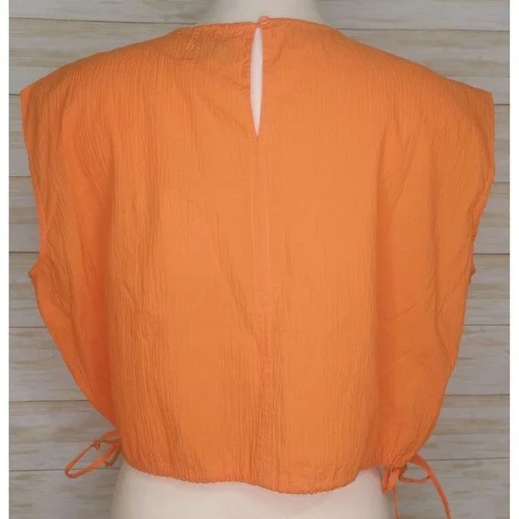 Pistola Womens Golden Orange Sleeveless Crop Top~Side Ties~Textured Fabric~Small - Picture 2 of 9